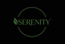 serenity logo add a leaf next to the S and make all the alphabet the same font, also add a black background and make the serenity letters dark green